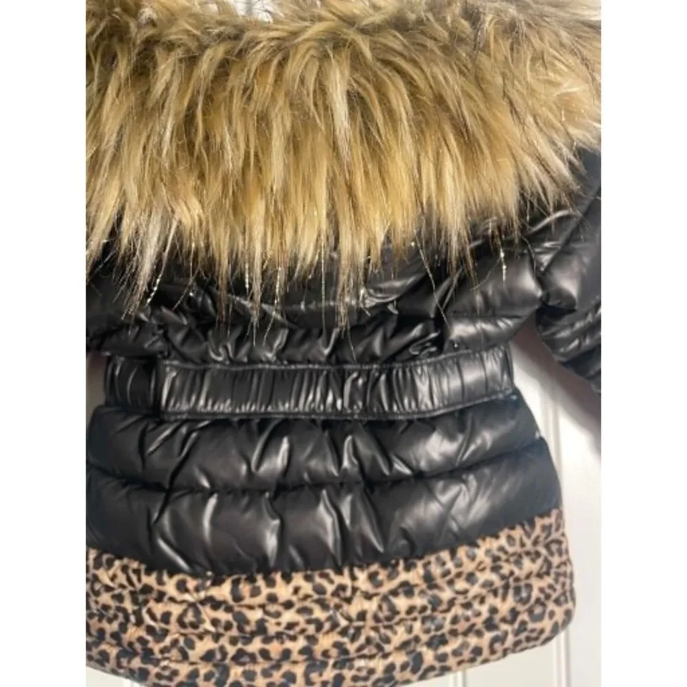 Michael Kors Toddler Girl Size 3 Faux Fur Hooded Puffer Style Jacket-Black